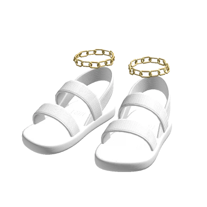 White Sandals with Gold Ankle Bracelets