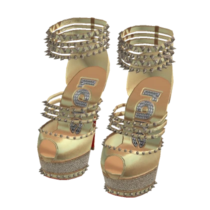 2012 Strappy Spiked Platform Heels in Gold