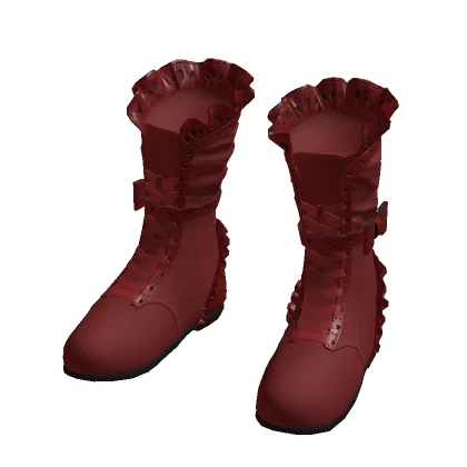 Red Gothic lace up ruffle boots