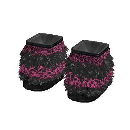 Scene Fuzzy Fur Boots in Black & Pink Leopard
