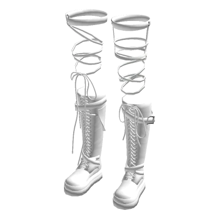 Chunky Lace Up Platform Boots w/ Leg Bands - White