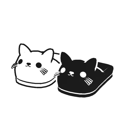 Black and White Cartoony Kitty Cat Slippers