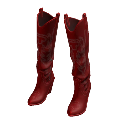 Cowboy Boots Red Leather High Heels Studded Y2K