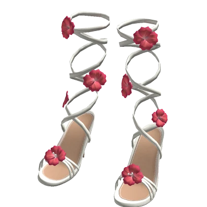 Summery White Lace Up Flower High Heels
