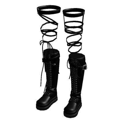 Chunky Lace Up Platform Boots w/ Leg Bands - Black