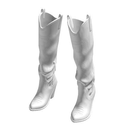 Cowboy Boots White Leather High Heels Studded Y2K