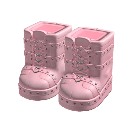 Y2K Emo Heart Boots Pink