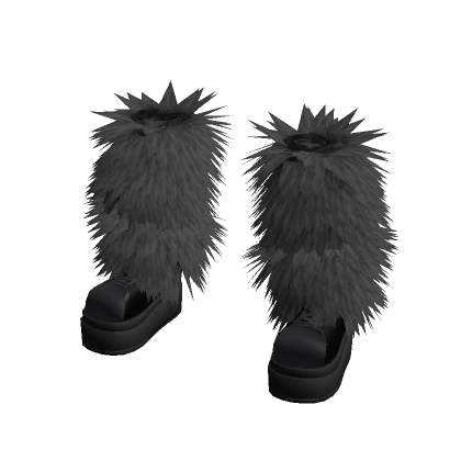 Fluffy Tall Black Fur Boots Y2K Gyaru