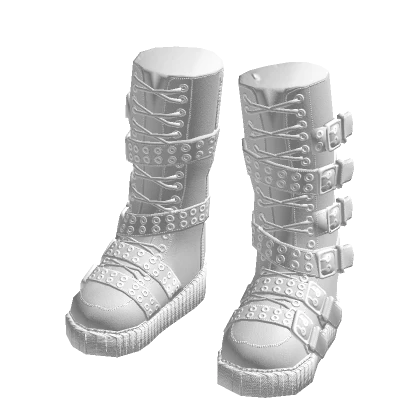 Goth Cyberpunk White Lace Up Buckle Boots