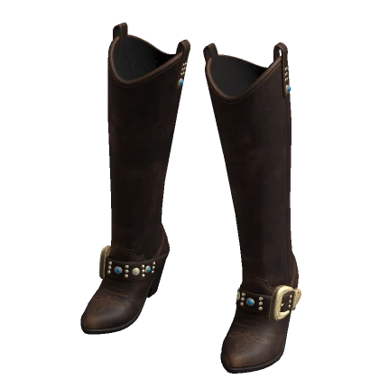 Cowboy Boots Brown Leather High Heels Studded Y2K