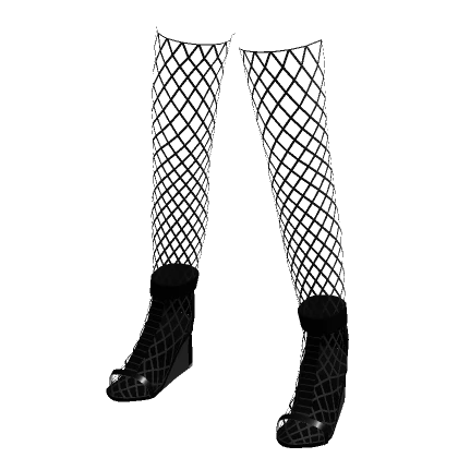 Thigh High Fishnet Platform Heels - Black