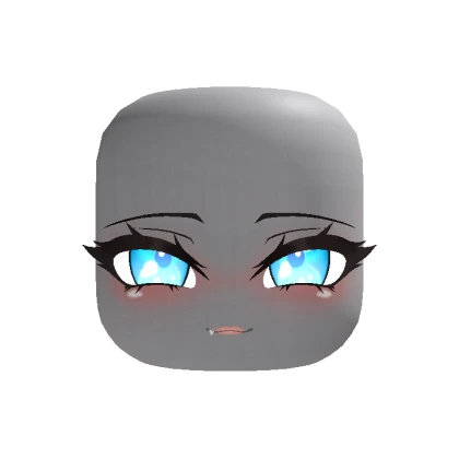 Chibi Blushing Cute Snaggle Tooth Cat Face - Blue