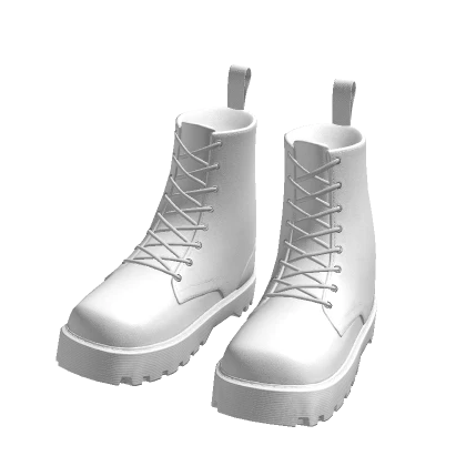 Boots White Leather Winter Work Heel Military Y2K