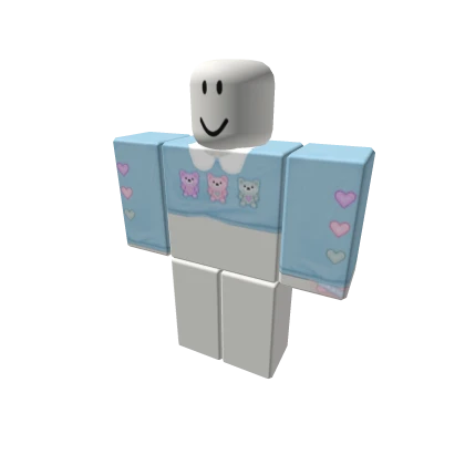 ପ kawaii blue bear top + white collar ♡