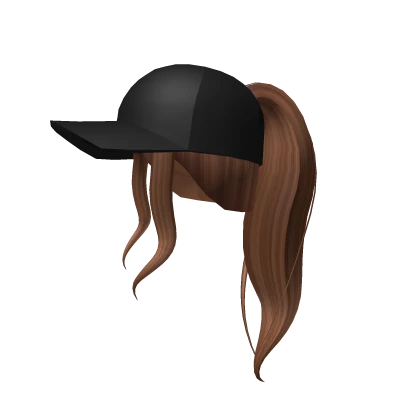 Brown High Pony w/ Black Baseball Cap