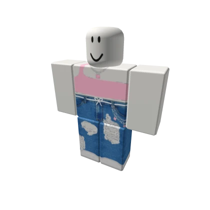 blue ripped jeans & pink shoulder top