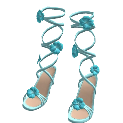 Summery Blue Lace Up Flower High Heels