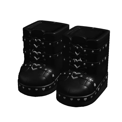 Y2K Emo Heart Boots Black