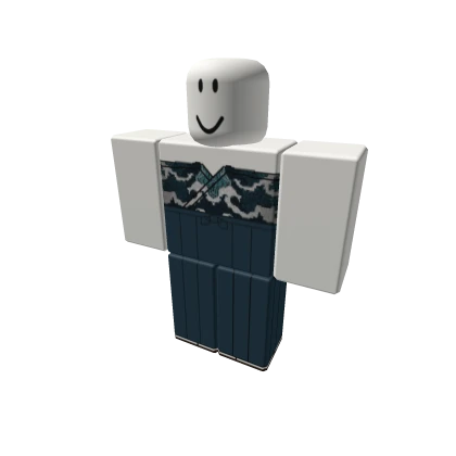 Off Shoulder Kimono Wave w/ Blue Hakama -