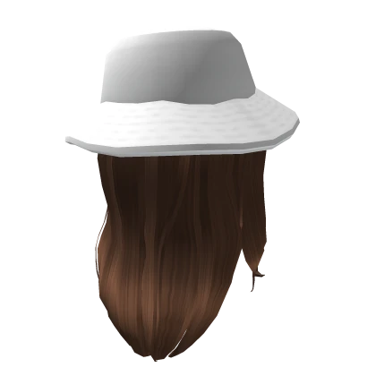 White Trendy Hat / Brown Hair