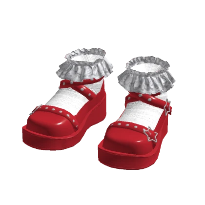 Cute Kawai Red Ruffled White Socks Shoes