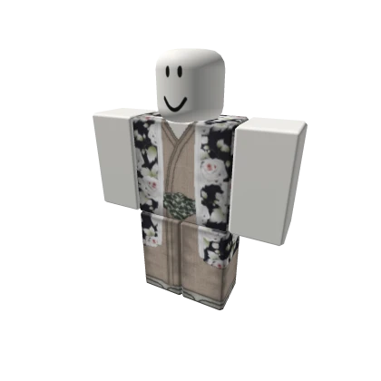 Tan Yukata w/ White Rose Haori -