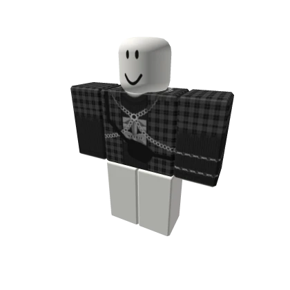 boys plaid grey emo dark chain sleeve tee