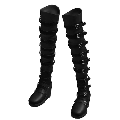 Goth Cyberpunk Buckle Up Platform Boots - Black