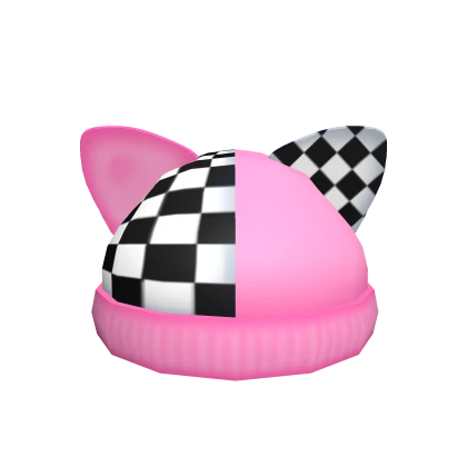 Pink Checkered Cat Beanie