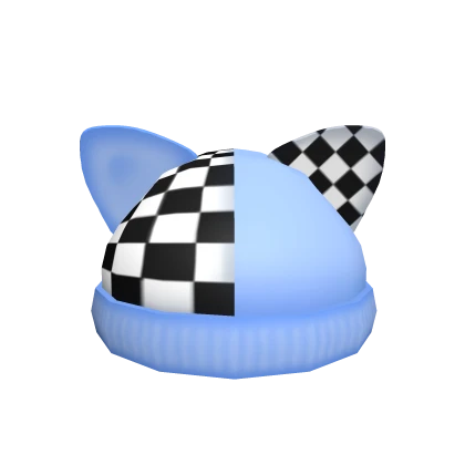 Blue Checkered Cat Beanie