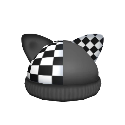 Black Checkered Cat Beanie