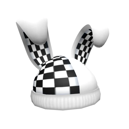 White Checkered Bunny Beanie