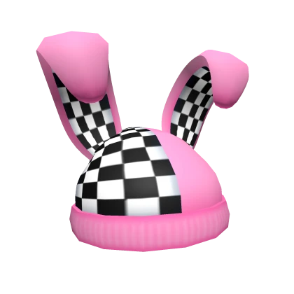 Pink Checkered Bunny Beanie