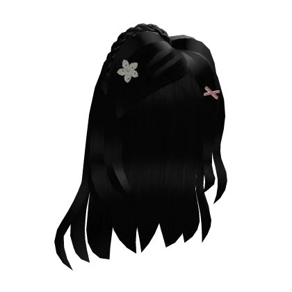 Black Hair With Flowers and Bow 