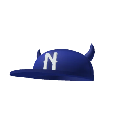 Fresh Dark Blue Fitted Cap With Horns