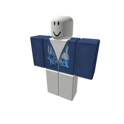 graphic blue sweater with white tee