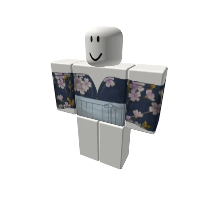 Floral Blue Off Shoulder Kimono w/ Hakama +