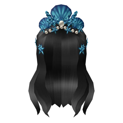 Black Mermaid Hair With Blue Crown