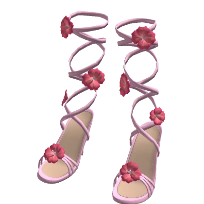 Summery Pink Lace Up Flower High Heels
