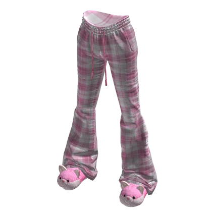 Pajama Pants with Cat Slippers Pink 🫐