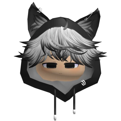 White & Black Messy Anime Hair w/ Cute Cat Hood