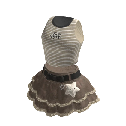 🍀Cute Tee w Ruffle Skirt Outfit (Brown)