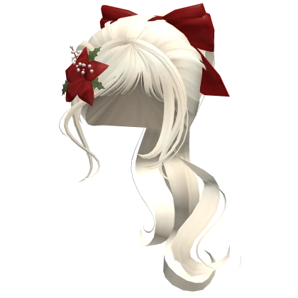 ♡ beige christmas ponytail with red flower and bow