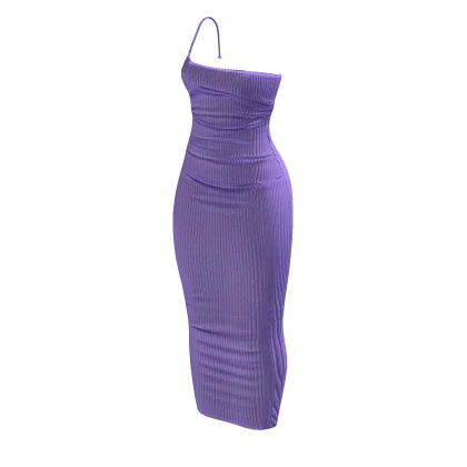 Asymetrical Bodycon Midi Dress - Purple