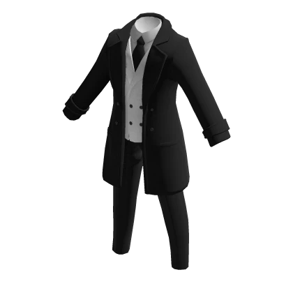 Black Business Overcoat Tux Suit Jacket w/ Slacks
