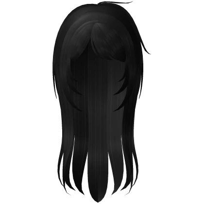 ♡ : long messy hair with emo bangs in black