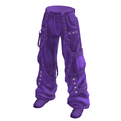 Purple Y2K Baggy Strap Cargo Jeans w/ Sneakers 