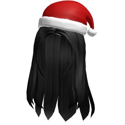 Long Black Hair with Christmas Hat