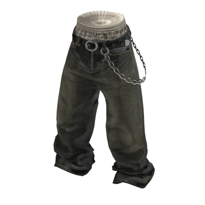 💗Y2K SAGGING JEANS WITH CHAIN BELT_KHAKI GREEN