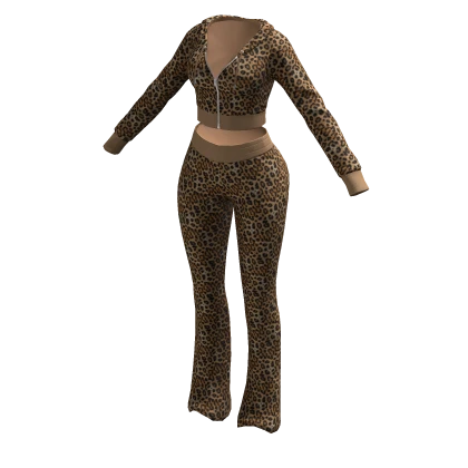 Tracksuit Leopard Euina Outfit Pants Crop Top Y2K